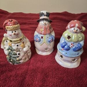 Yankee Candle Snowman Candle Holders - Red, Blue, Green